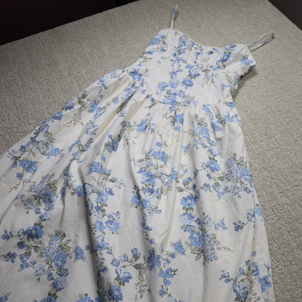 A New Day Blue Floral Corset Midi Dress White XS NWT